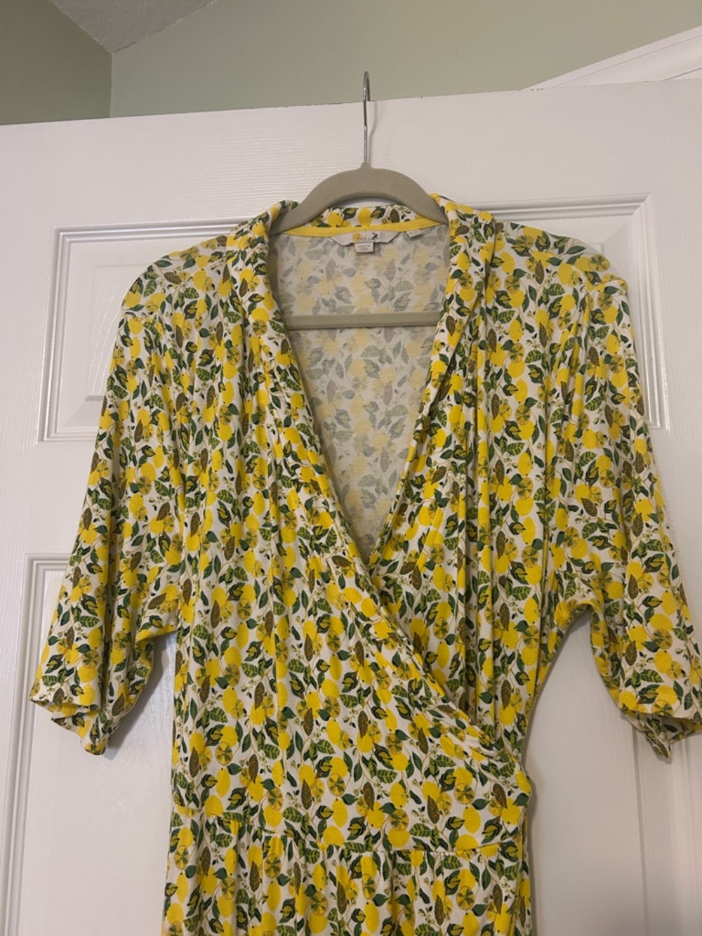 BODEN Lavinia Jersey Wrap Dress In Ivory Lemon Vine- 14L - Picture 3 of 9